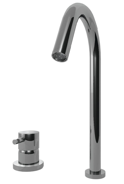 DIAMETRO35 MISCELATORE MONOCOMANDO SOPRAPIANO PER LAVABO BLACK CHROME - CANNA TONDA GIREVOLE 360°