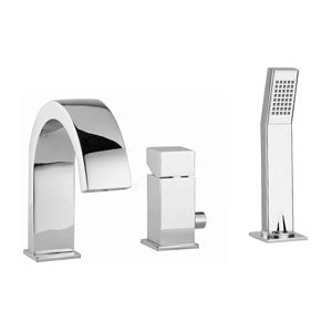 BATTERIA BORDO VASCA CON BOCCA EROGATORE LEVA CUBO LEVEL CROMO