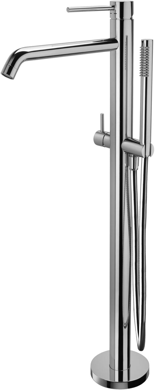 MISCELATORE VASCA A PAVIMENTO CON DEVIATORE E DOCCIA SENZA BASE FREE-STANDING LIGHT STEEL LOOKING