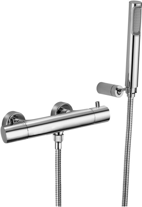 MISCELATORE TERMOSTATICO DOCCIA EST. ATTACCO 1/2 ECO STOP CON DUPLEX LIGHT TERMOSTATICO STEEL LOOKING
