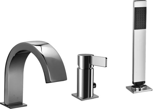 BATTERIA BORDO VASCA CON BOCCA EROGAZIONE CON DOCCIA MASTER ROCK STEEL LOOKING