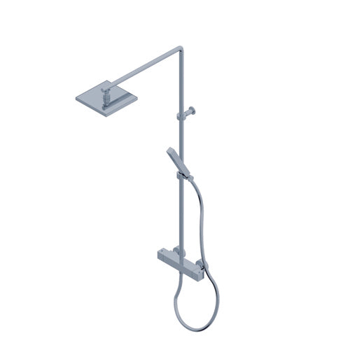 GRUPPO ESTERNO PER DOCCIA CON SOFFIONE CROMO - MISCELATORE TERMOSTATICO - DUE USCITE CON DEVIATORE AUTOMATICO DOCCETTA/SOFFIONE - DOCCETTA CON FLESSIBILE DA 1.750MM - DOCCETTA 26X26MM IN ABS - SOFFIONE PER DOCCIA ORIENTABILE 200X200MM IN ABS - ANTICALCARE