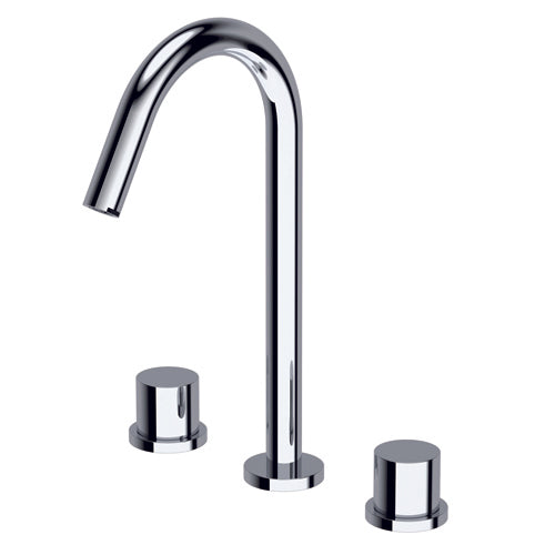 DIAMETRO35 GRUPPO A TRE FORI PER LAVABO SPAZZOLATO - CANNA TONDA GIREVOLE 90° - COMANDO CON LEVA