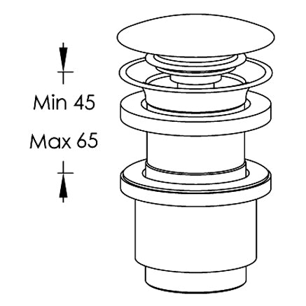 COMPLEMENTI BAGNO PILETTA CON TAPPO A PRESSIONE CLIC-CLAC PER LAVABO ORO LUCIDO - SENZA FORO TROPPO-PIENO