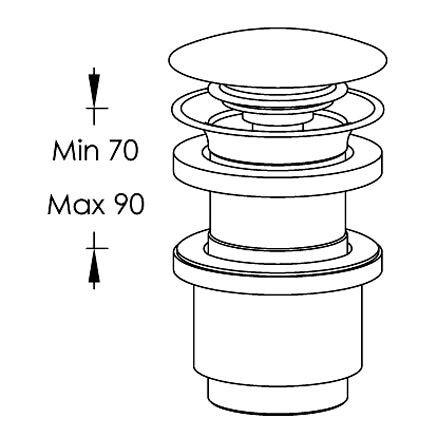COMPLEMENTI BAGNO PILETTA CON TAPPO A PRESSIONE CLIC-CLAC PER LAVABO ORO LUCIDO - SENZA FORO TROPPO-PIENO