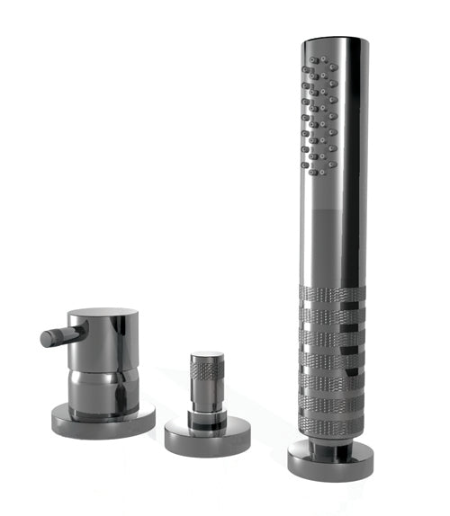 DIAMETRO35 GRUPPO PER BORDO VASCA SPAZZOLATO - MISCELATORE MONOCOMANDO A DUE USCITE CON DEVIATORE AUTOMATICO DOCCETTA/USCITA PER TROPPO PIENO - DOCCETTA CON FLESSIBILE DA 1.800MM - DOCCETTA IN OTTONE