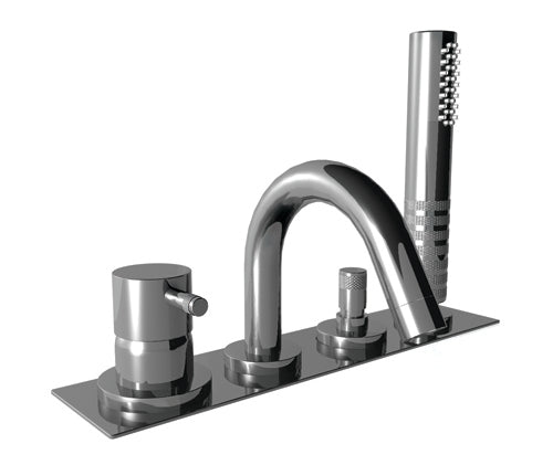 DIAMETRO35 GRUPPO PER BORDO VASCA CROMO - MISCELATORE MONOCOMANDO A DUE USCITE CON DEVIATORE AUTOMATICO BOCCA DI EROGAZIONE TONDA/DOCCETTA - FLESSIBILE DA 1.800MM - PIASTRA ESTERNA - DOCCETTA IN OTTONE