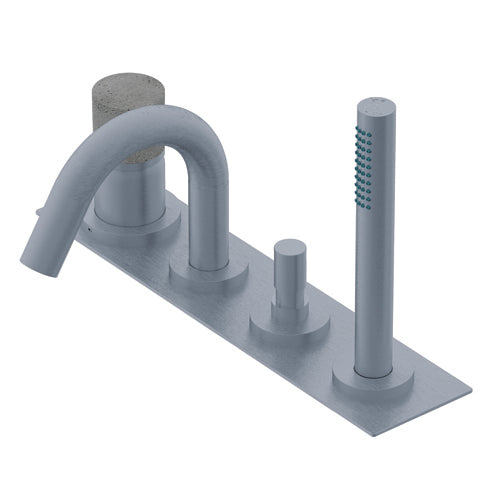 DIAMETRO35 INOX CONCRETE GRUPPO PER BORDO VASCA - MISCELATORE MONOCOMANDO A DUE USCITE CON DEVIATORE AUTOMATICO BOCCA DI EROGAZIONE TONDA/DOCCETTA - FLESSIBILE DA 1800MM - PIASTRA ESTERNA - DOCCETTA Ø23 IN ACCIAIO INOSSIDABILE