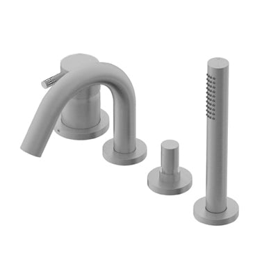 DIAMETRO35 INOX CONCRETE GRUPPO PER BORDO VASCA - MISCELATORE MONOCOMANDO A DUE USCITE CON DEVIATORE AUTOMATICO BOCCA DI EROGAZIONE TONDA/DOCCETTA - FLESSIBILE DA 1800MM - DOCCETTA Ø23 IN ACCIAIO INOSSIDABILE