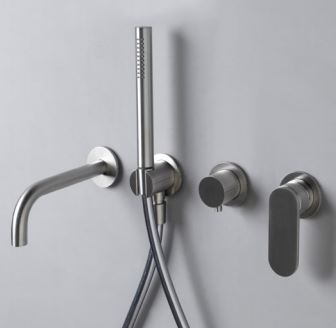 X1 Set Vasca Miscelatore Deviatore Bocca Acciaio