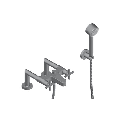 Fly Gruppo Bordo Vasca Doccetta In Abs E Flessibile Doppia Aggraffatura Nickel Spazzolato