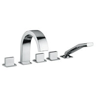 BATTERIA BORDO VASCA 5 FORI CON BOCCA EROGAZIONE LEVA PIATTA LEVEL CROMO